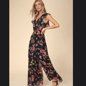 Blooming Love Black Floral Print Ruffled Jumpsuit